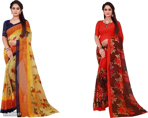 Stylish Georgette Multicoloured Printed Saree with Blouse piece For Women Pack Of 2-thumb0