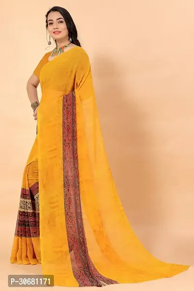 Stylish Yellow Georgette Saree Without Blouse Piece For Women-thumb4