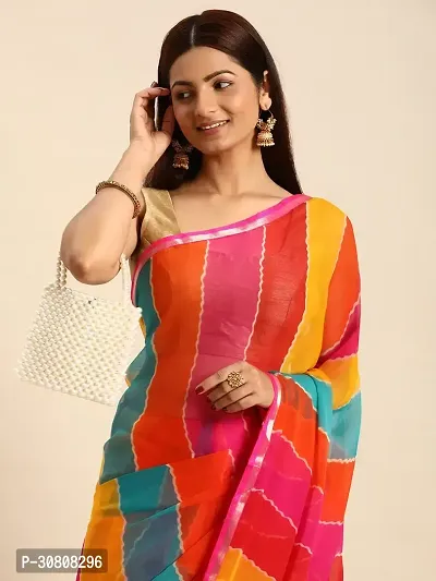 Stylish Multicoloured Chiffon Saree With Blouse Piece For Women-thumb5