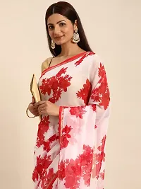 Stylish White Chiffon Saree With Blouse Piece For Women-thumb1