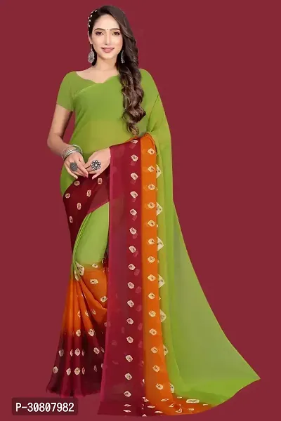 Stylish Green Chiffon Saree With Blouse Piece For Women-thumb0