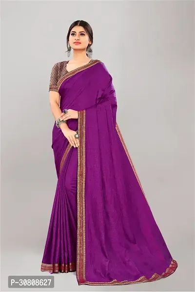 Stylish Purple Silk Blend Saree With Blouse Piece For Women