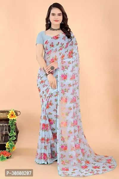 Stylish Grey Georgette Saree With Blouse Piece For Women-thumb0