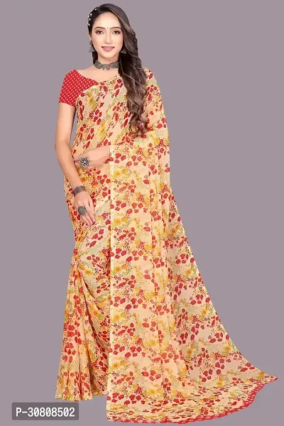 Stylish Peach Chiffon Saree With Blouse Piece For Women-thumb0