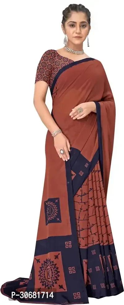 Stylish Brown Georgette Saree With Blouse Piece For Women-thumb3