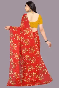 Stylish Red Chiffon Saree With Blouse Piece For Women-thumb1