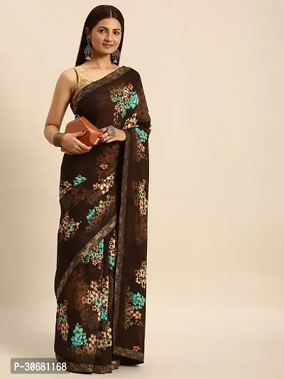 Stylish Brown Chiffon Saree With Blouse Piece For Women-thumb4