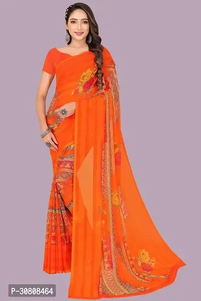 Stylish Orange Chiffon Saree With Blouse Piece For Women