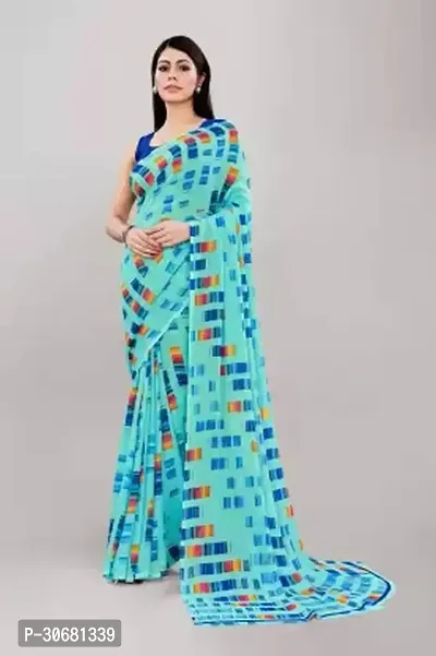 Stylish Blue Georgette Saree With Blouse Piece For Women-thumb0