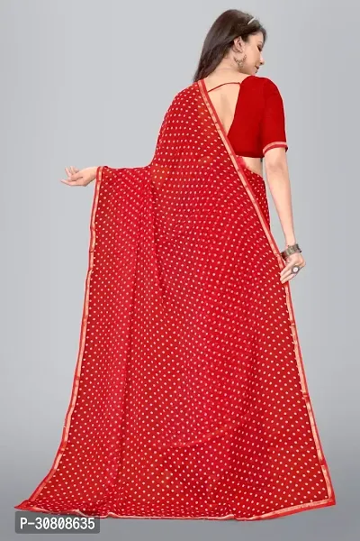 Stylish Red Chiffon Saree With Blouse Piece For Women-thumb2