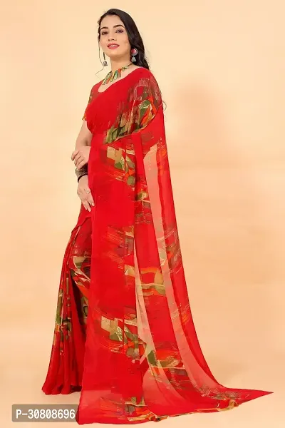 Stylish Red Georgette Saree Without Blouse Piece For Women-thumb3