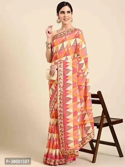 Stylish Pink Georgette Saree With Blouse Piece For Women-thumb0