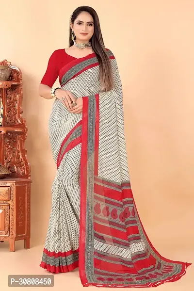 Stylish Off White Georgette Saree With Blouse Piece For Women