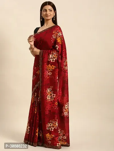 Stylish Maroon Chiffon Saree With Blouse Piece For Women-thumb3