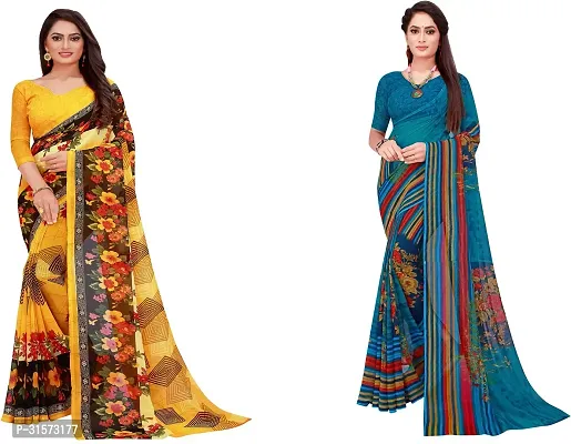 Stylish Georgette Multicoloured Printed Saree with Blouse piece For Women Pack Of 2-thumb0