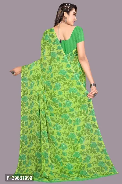 Stylish Green Chiffon Saree With Blouse Piece For Women-thumb2