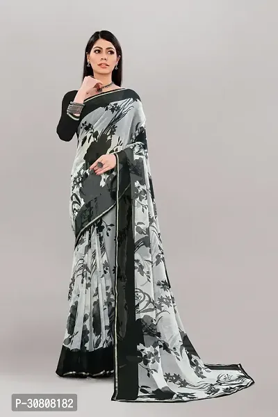 Stylish Grey Georgette Saree With Blouse Piece For Women