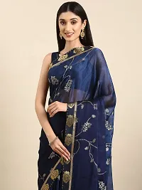 Stylish Blue Georgette Saree With Blouse Piece For Women-thumb2