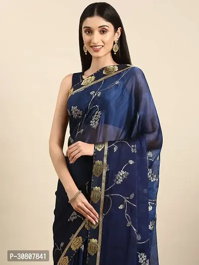 Stylish Blue Georgette Saree With Blouse Piece For Women-thumb3