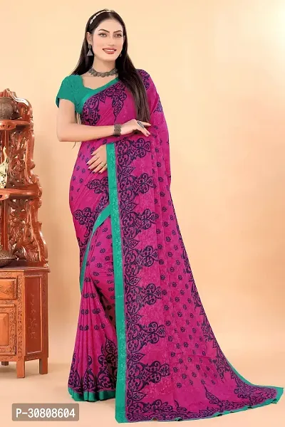 Stylish Pink Pure Silk Saree With Blouse Piece For Women