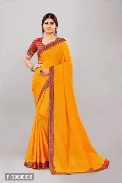 Stylish Yellow Silk Blend Saree With Blouse Piece For Women-thumb0