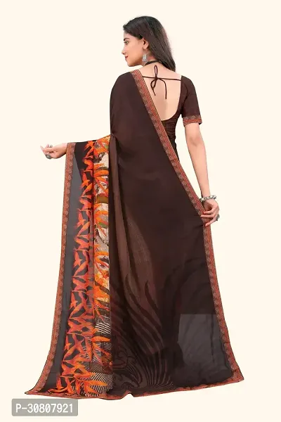 Stylish Brown Georgette Saree With Blouse Piece For Women-thumb3