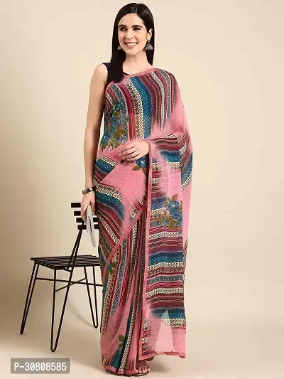 Stylish Pink Georgette Saree With Blouse Piece For Women