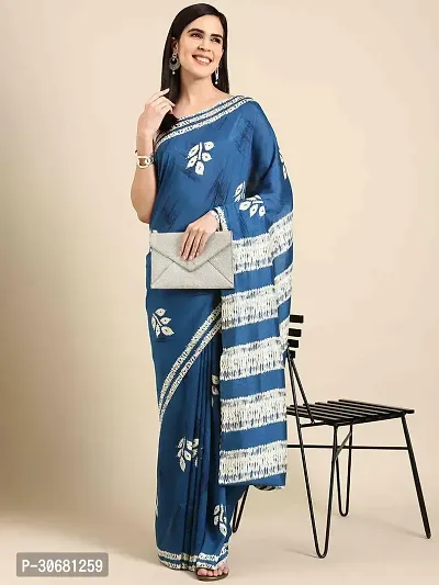 Stylish Blue Silk Blend Saree With Blouse Piece For Women-thumb0