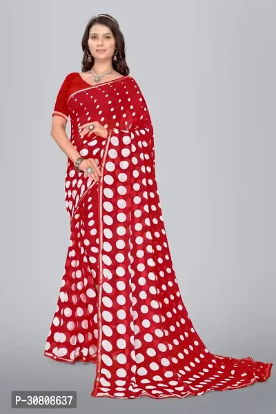 Stylish Red Chiffon Saree With Blouse Piece For Women