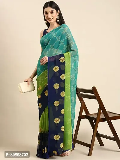 Stylish Sea Green Chiffon Saree With Blouse Piece For Women-thumb0