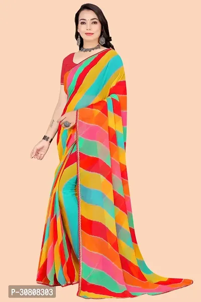 Stylish Multicoloured Chiffon Saree With Blouse Piece For Women