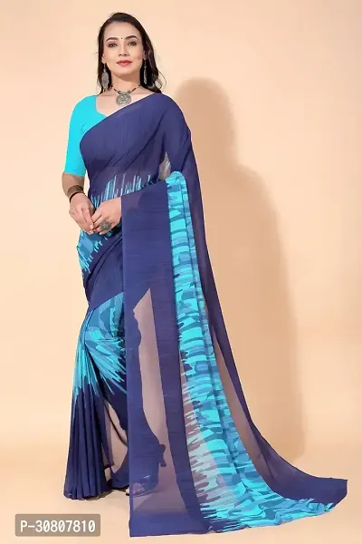 Stylish Blue Georgette Saree Without Blouse Piece For Women