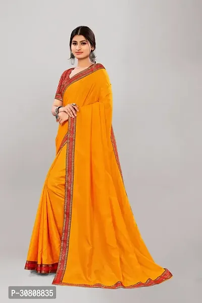 Stylish Yellow Silk Blend Saree With Blouse Piece For Women-thumb4