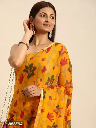 Stylish Yellow Chiffon Saree With Blouse Piece For Women-thumb4