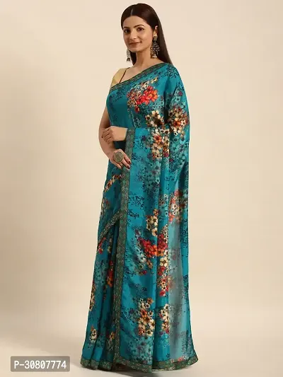 Stylish Blue Chiffon Saree With Blouse Piece For Women-thumb2