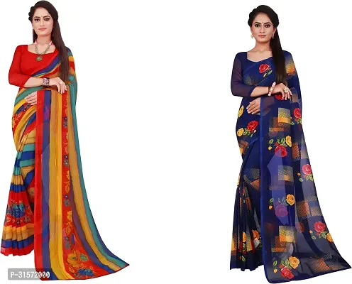 Stylish Georgette Multicoloured Printed Saree with Blouse piece For Women Pack Of 2-thumb0