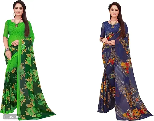 Stylish Georgette Multicoloured Printed Saree with Blouse piece For Women Pack Of 2-thumb0