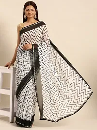 Stylish White Chiffon Saree With Blouse Piece For Women-thumb3