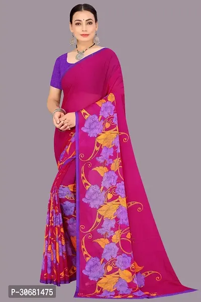 Stylish Pink Chiffon Saree With Blouse Piece For Women-thumb0