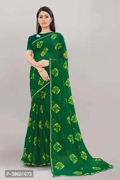 Stylish Green Georgette Saree With Blouse Piece For Women-thumb0