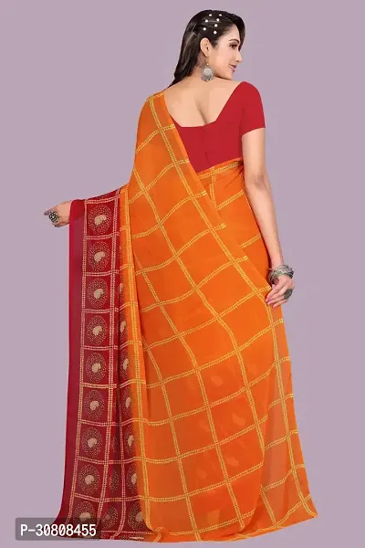 Stylish Orange Chiffon Saree With Blouse Piece For Women-thumb2