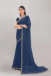 Stylish Navy Blue Georgette Saree With Blouse Piece For Women-thumb2