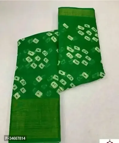 Stylish Green Cotton Printed Saree with Blouse Piece For Women-thumb0