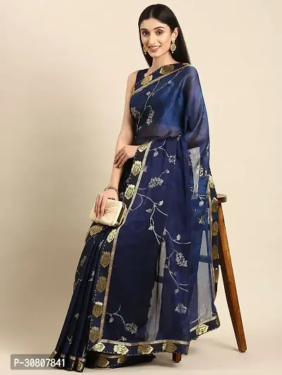 Stylish Blue Georgette Saree With Blouse Piece For Women-thumb0