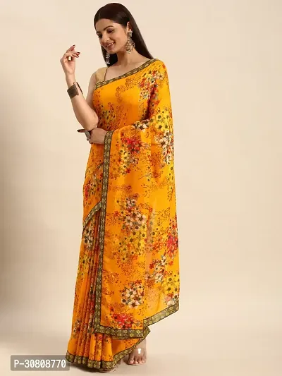 Stylish Yellow Chiffon Saree With Blouse Piece For Women-thumb4