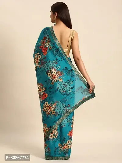 Stylish Blue Chiffon Saree With Blouse Piece For Women-thumb4