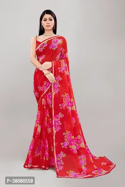 Stylish Pink Georgette Saree With Blouse Piece For Women