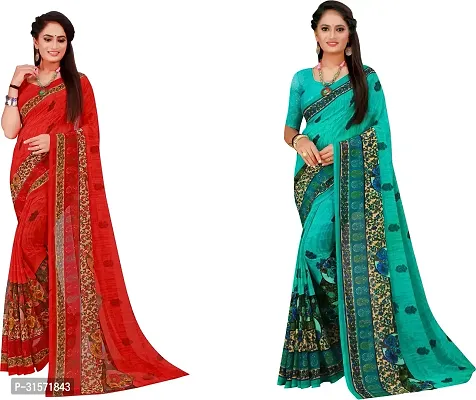 Stylish Georgette Multicoloured Printed Saree with Blouse piece For Women Pack Of 2-thumb0