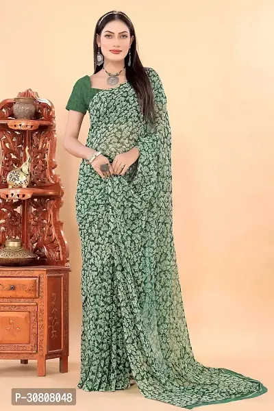 Stylish Green Georgette Saree With Blouse Piece For Women-thumb2