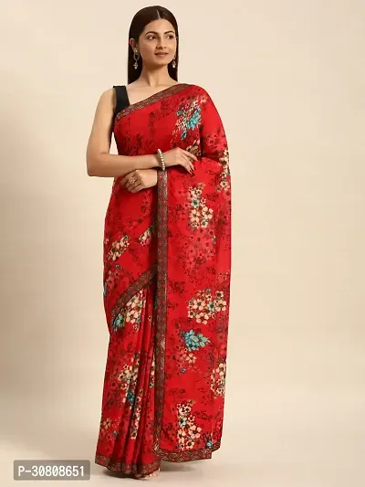 Stylish Red Chiffon Saree With Blouse Piece For Women